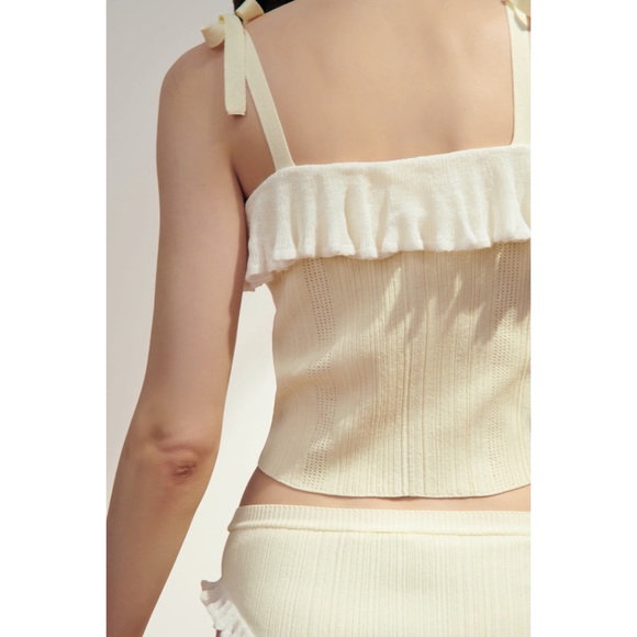 Zara NWT Ruffled Tie Cropped Top Small Ecru White - Picture 5 of 9